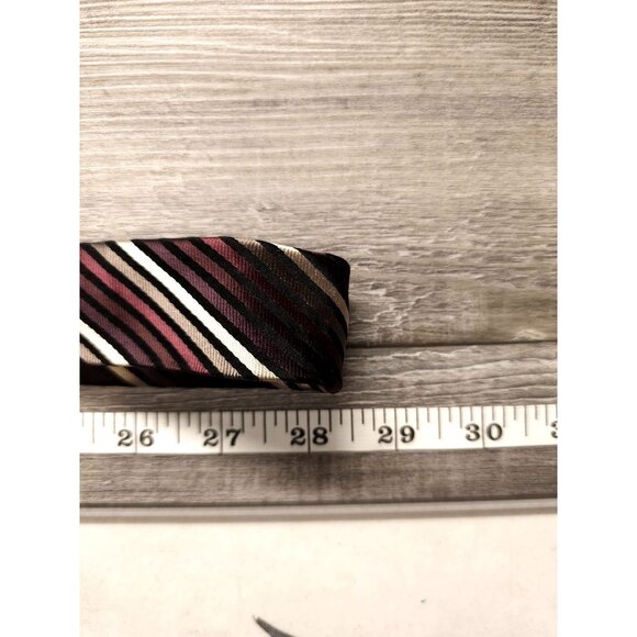 Roberto Villini Collezione Striped Silk Mens Tie Black Burgundy White Stripe Des - Picture 9 of 10